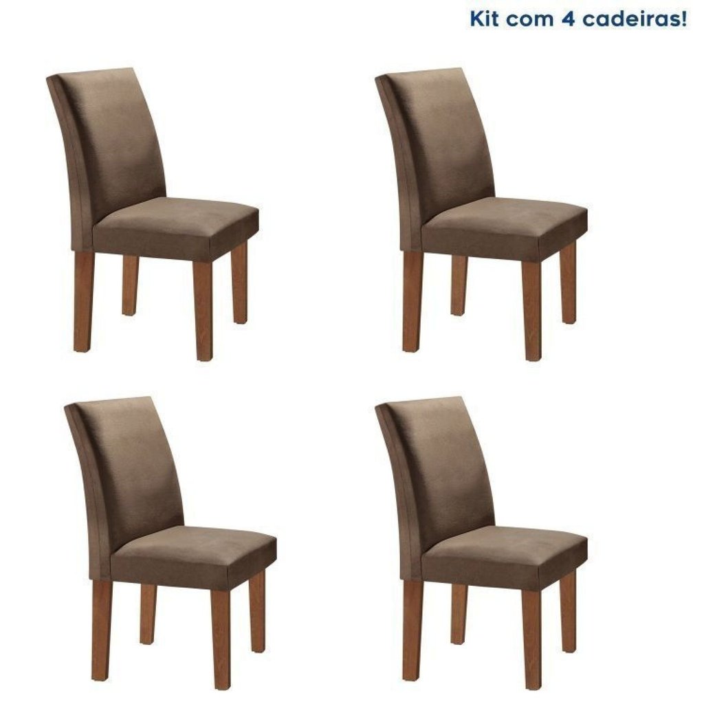 Conjunto 4 Cadeiras para Sala de Jantar Espanha Chocolate/Suede Animale Marrom