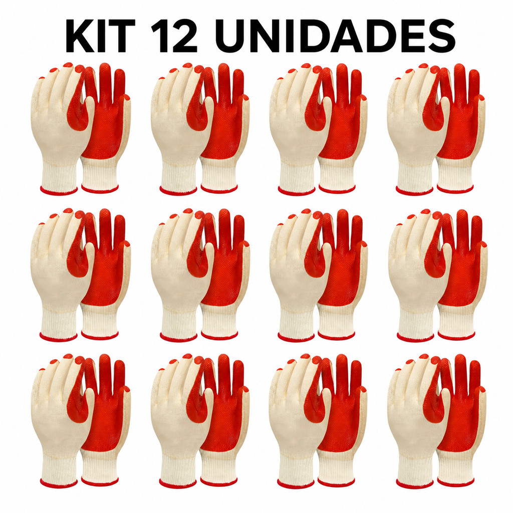 Kit 12 Pares Luva Palma Emborrachada poliéster