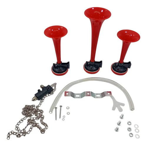 Kit Buzina 3 Cornetas Valvula Cordinha Metal Caminhao