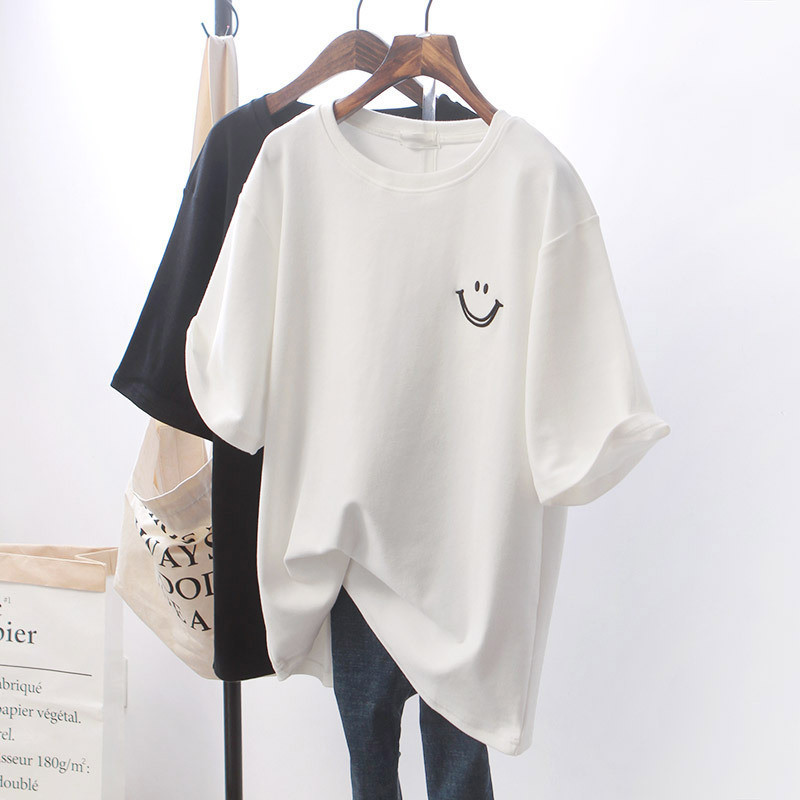 Solto branco de manga curta camiseta feminina estudante topo feminino impresso coreano novo estilo roupas femininas
