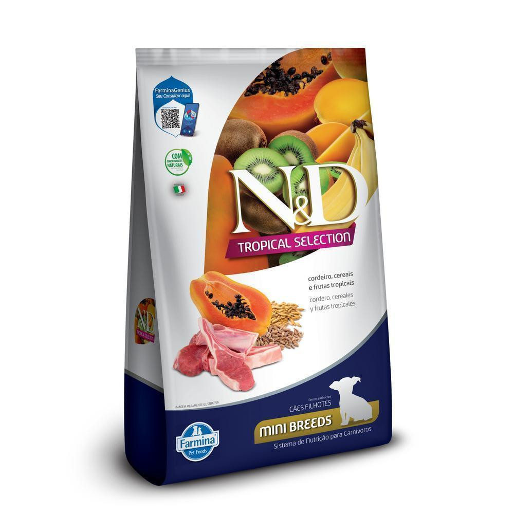 Imagem de Ração Seca NeD Tropical para Cães Filhotes de Raças Mini e Pequenas Sabor Cordeiro, Cereais e Frutas Tropicais 2,5Kg