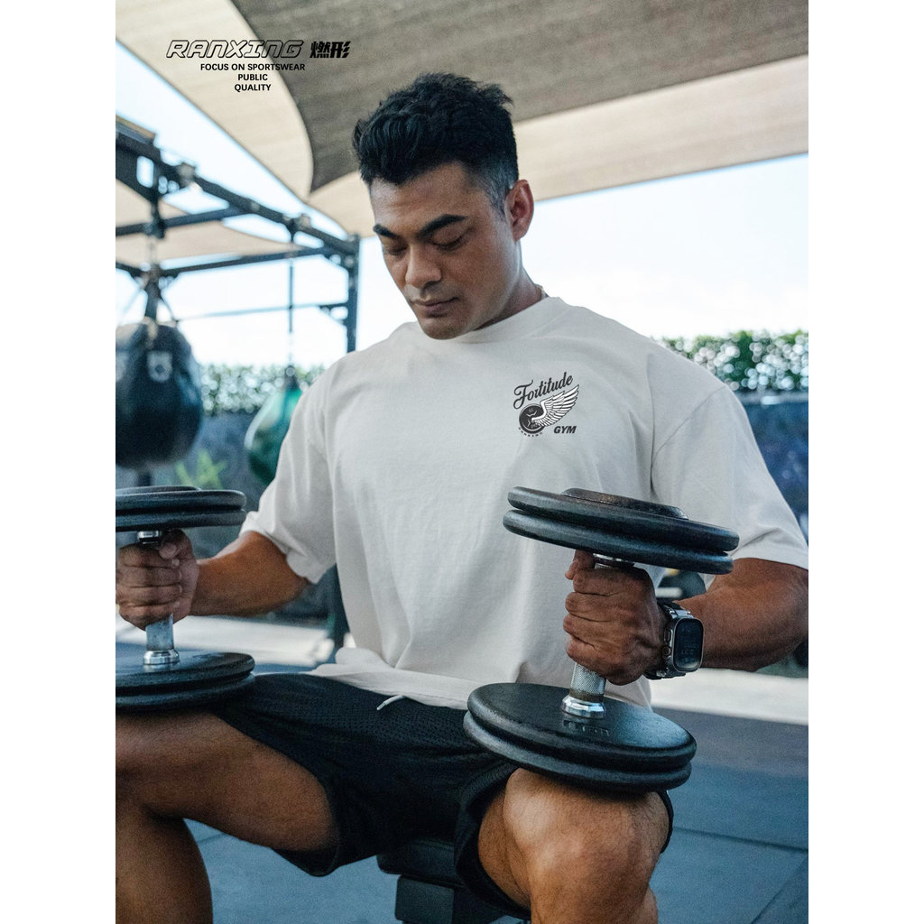 Queima De Fitness Haltere Treinamento Masculino Manga Curta Asas Simples Impressão Solta 100 % Algodão Alta Qualidade Re