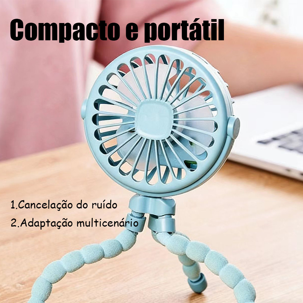Mini Ventilador Recarregável para Carrinho de Bebê USB Portátil Silencioso Dobrável com Polvo para Resfriamento
