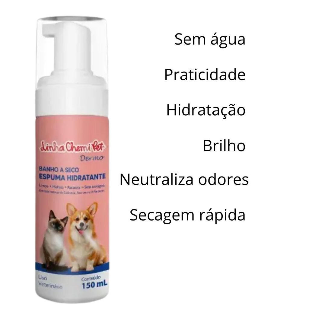 Banho a Seco Dermo Para Cães e Gatos Chemi Pet -150ML — imagem 2 de 2