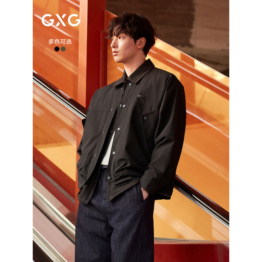 GXG Casaco masculino com costura jeans falsa de duas peças jaqueta Casual de berinjela inverno 25