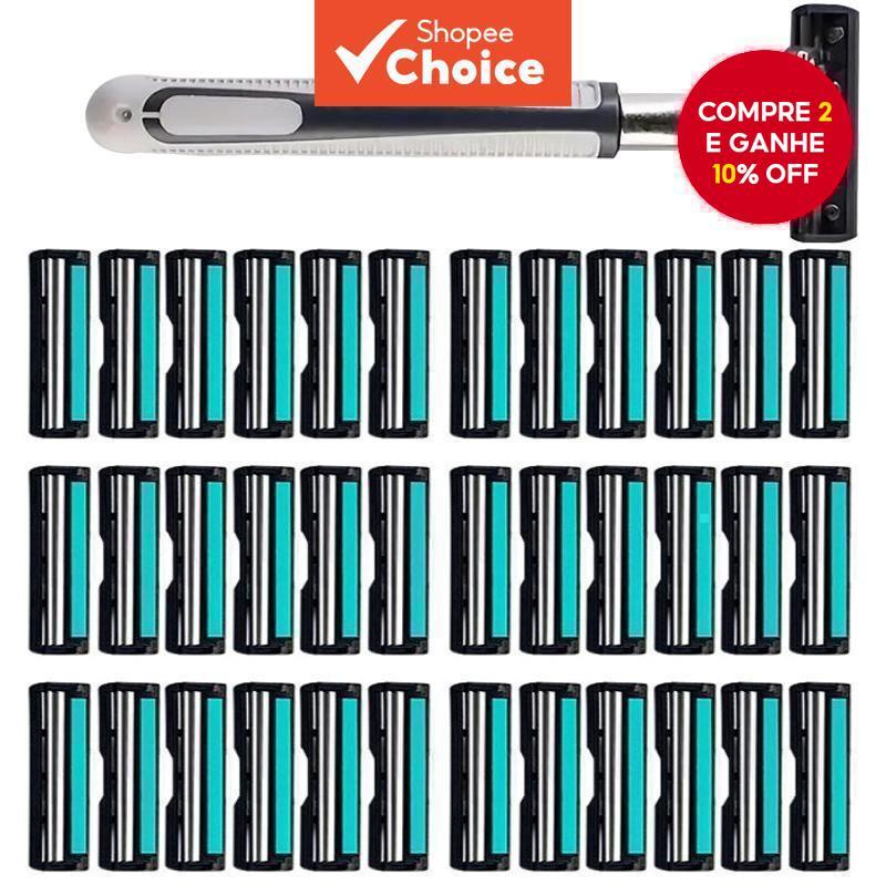 Aparelho de barbear manual de lâmina dupla (inclui 36 refis) - corte preciso, lâminas duráveis e econômicas.