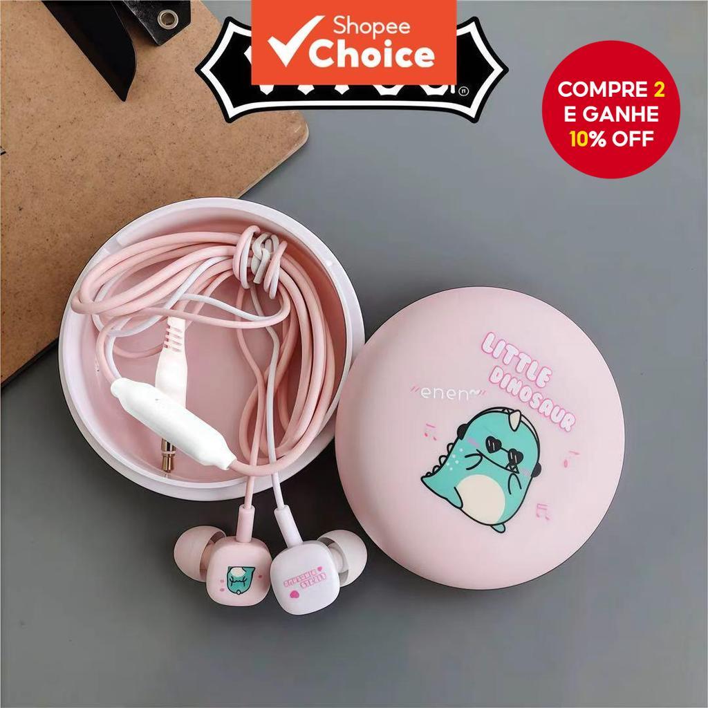 Fones De Ouvido Vitog Cartoon Dinosaur-Entrada De 3.5 Mm , Estéreo , Microfone , Caixa De Armazenamento , Com Fio em Oferta na Shopee