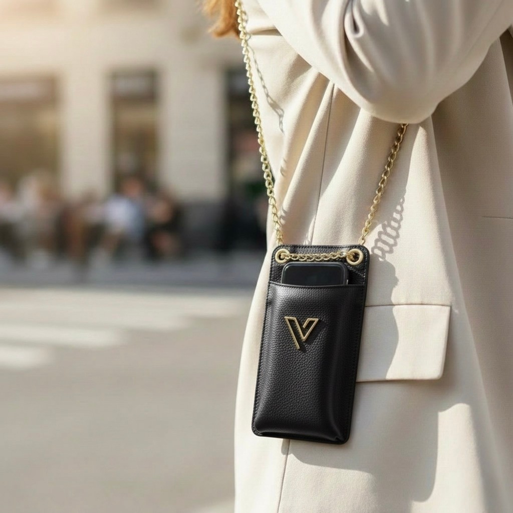 Porta Celular Vittal Kátia em Couro Legitimo Preto Caramelo