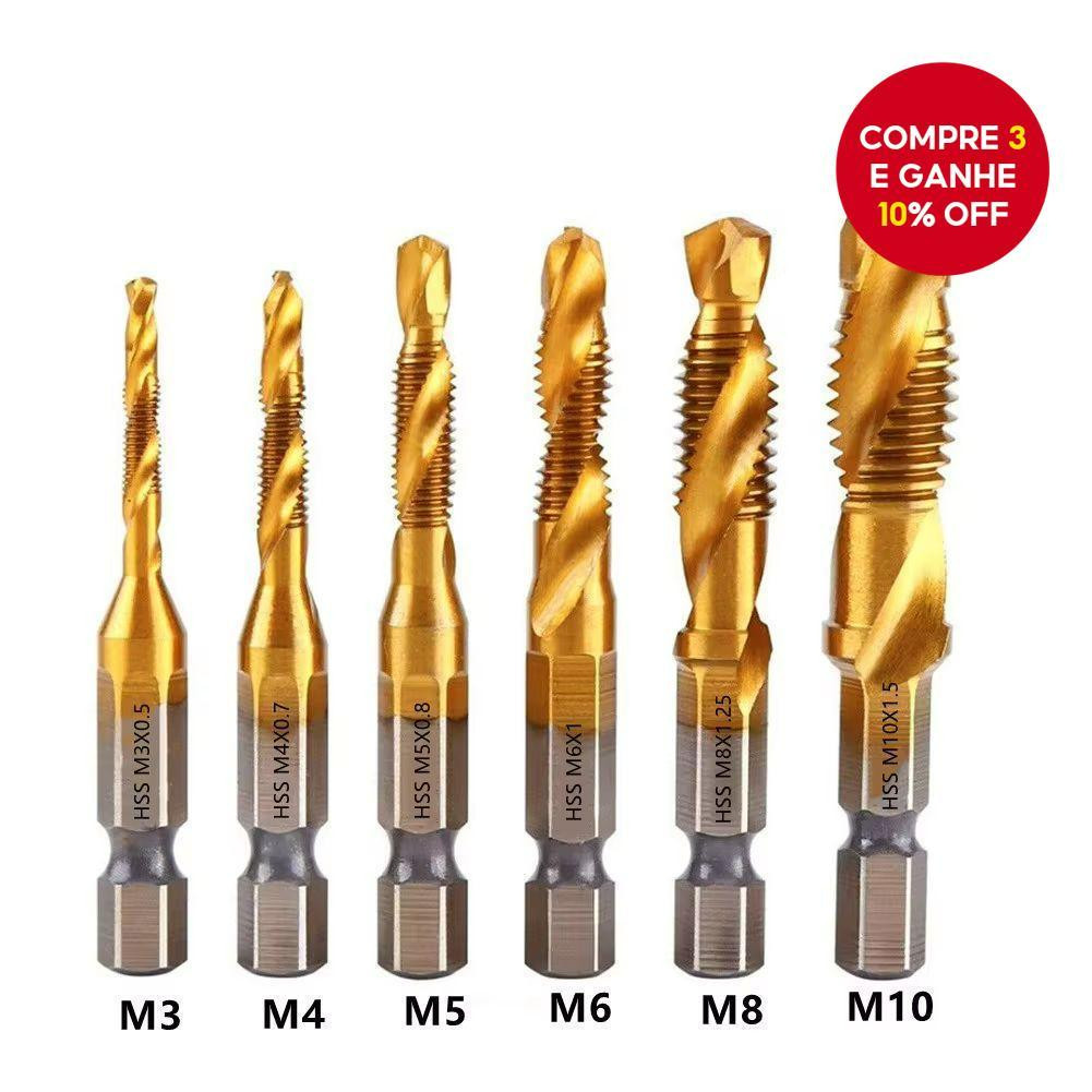 Kit 6 Peças De Brocas De Titânio Corte Lateral Espiral HSS Madeira Alumínio Chapa Metal