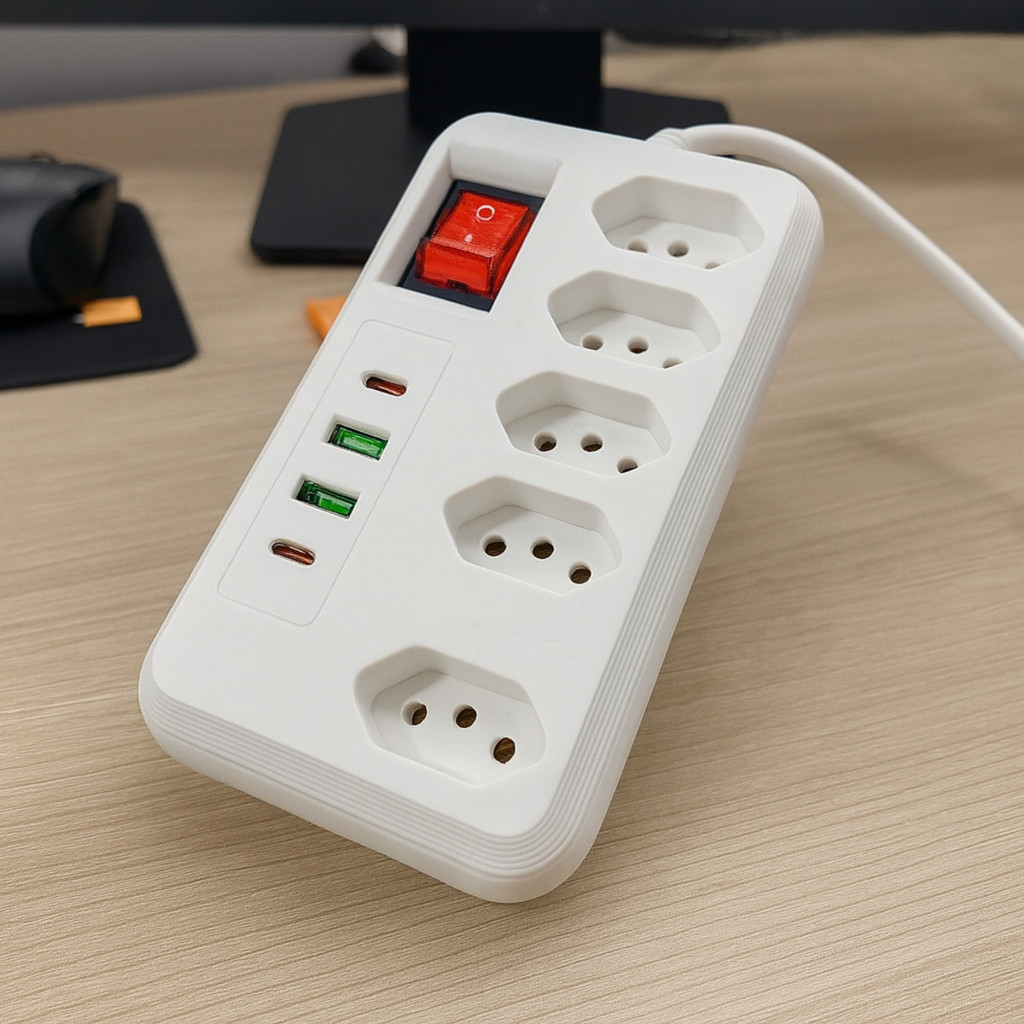 Extensão Elétrica 5 Tomadas USB Tipo C Filtro de Linha Fúsivel Régua Extensora Escritório Casa em Oferta na Shopee