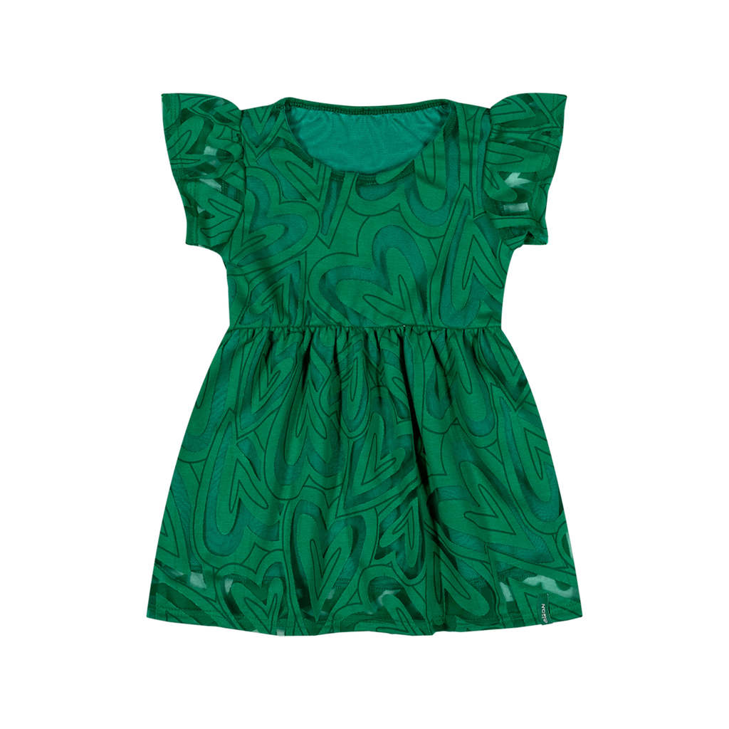 Detalhes do Vestido Bebê Menina Tule Corações Elian Verde