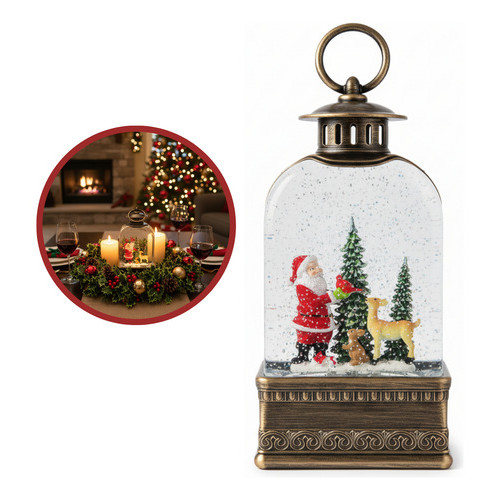 Luminária Globo Neve Natal Decoração Musical Lamparina Usb Papai Noel Metal