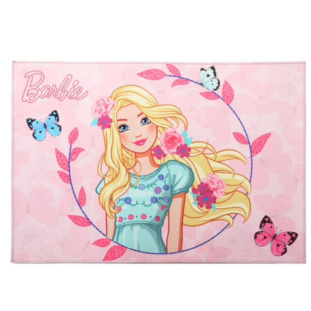 Tapete decoração de quarto infantil Modelo Joy Marca Jolitex 70 x 100cm Barbie com Borboletas