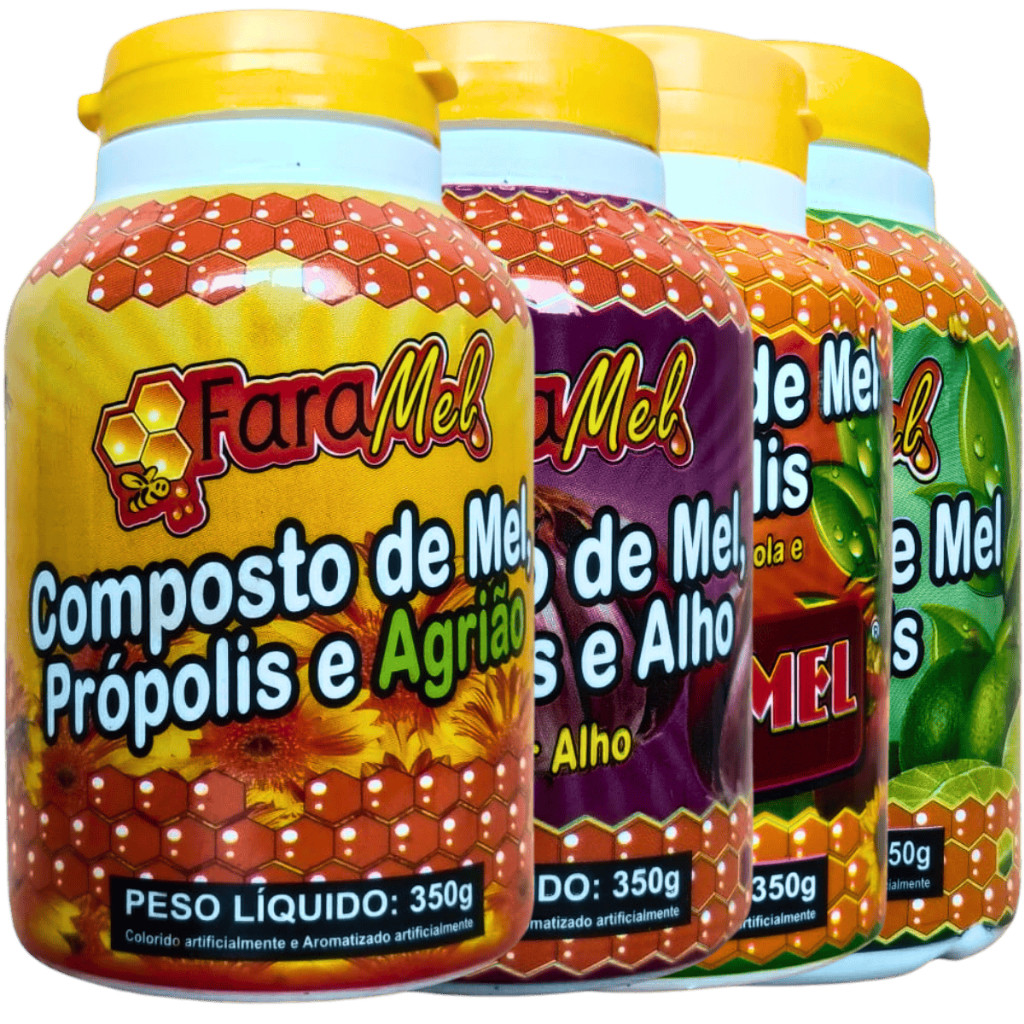 Kit 6 Un. Composto De Mel - Sabor Agrião, Alho, Limão e Abacaxi Farmel 350g