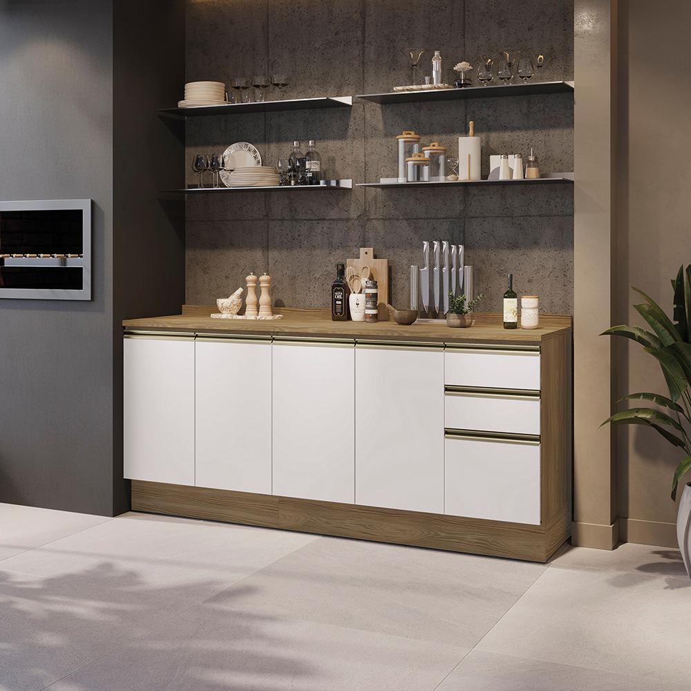 Balcões de Cozinha 100% MDF 200cm Nogueira/Branco Celeste Kappesberg em Oferta na Shopee