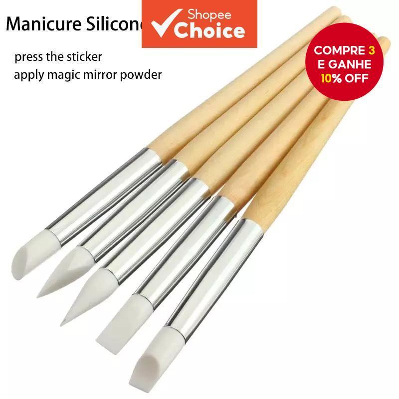 5 Pçs/Set Silicone Nail Art Caneta Escultura Em Madeira Imprensa Escova Para Unhas Manicure Ferramentas