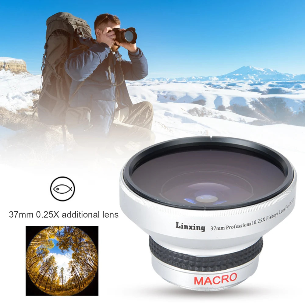 Prata Forte Aplicabilidade 37mm 0.25X Super Fisheye Lente Adicional Para Lentes De Câmera Calibre 37mm Olho De Peixe