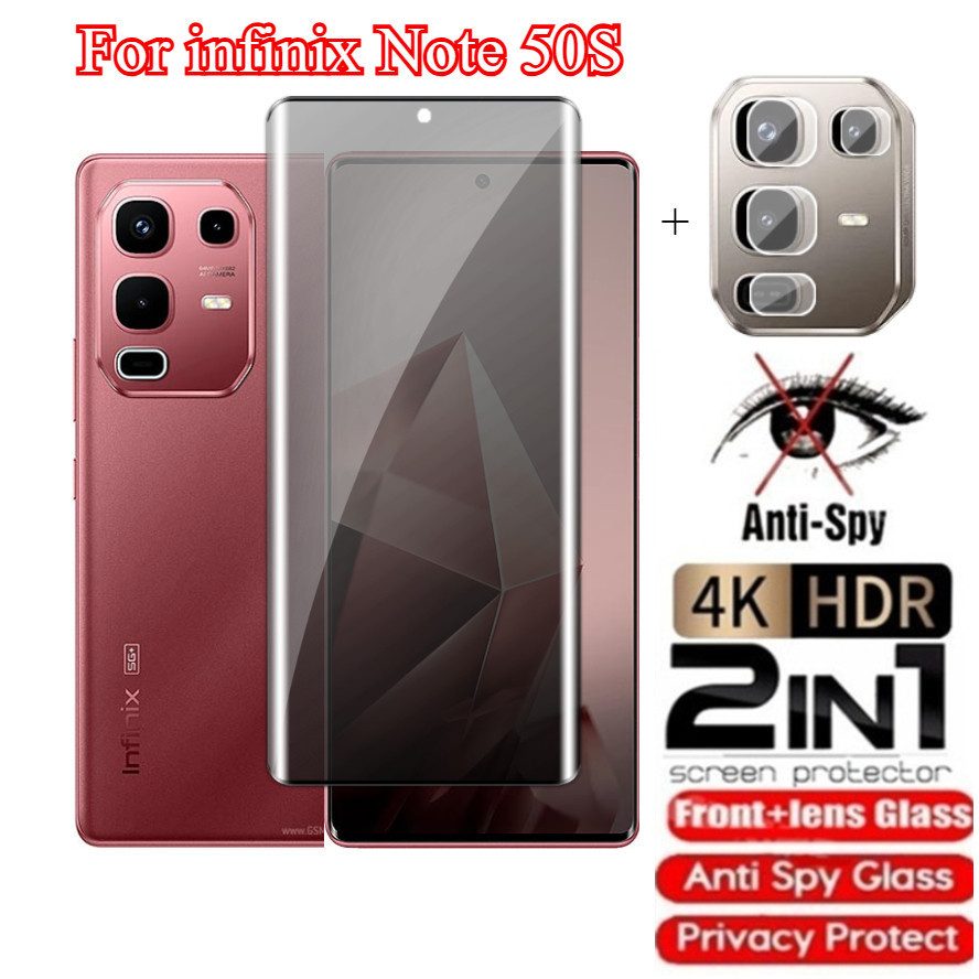 2em1 Vidro Temperado Privado Para Infinix Note 50S Note50S 5G Protetor de Tela Anti-Espião 9H Cobertura Completa Filme P