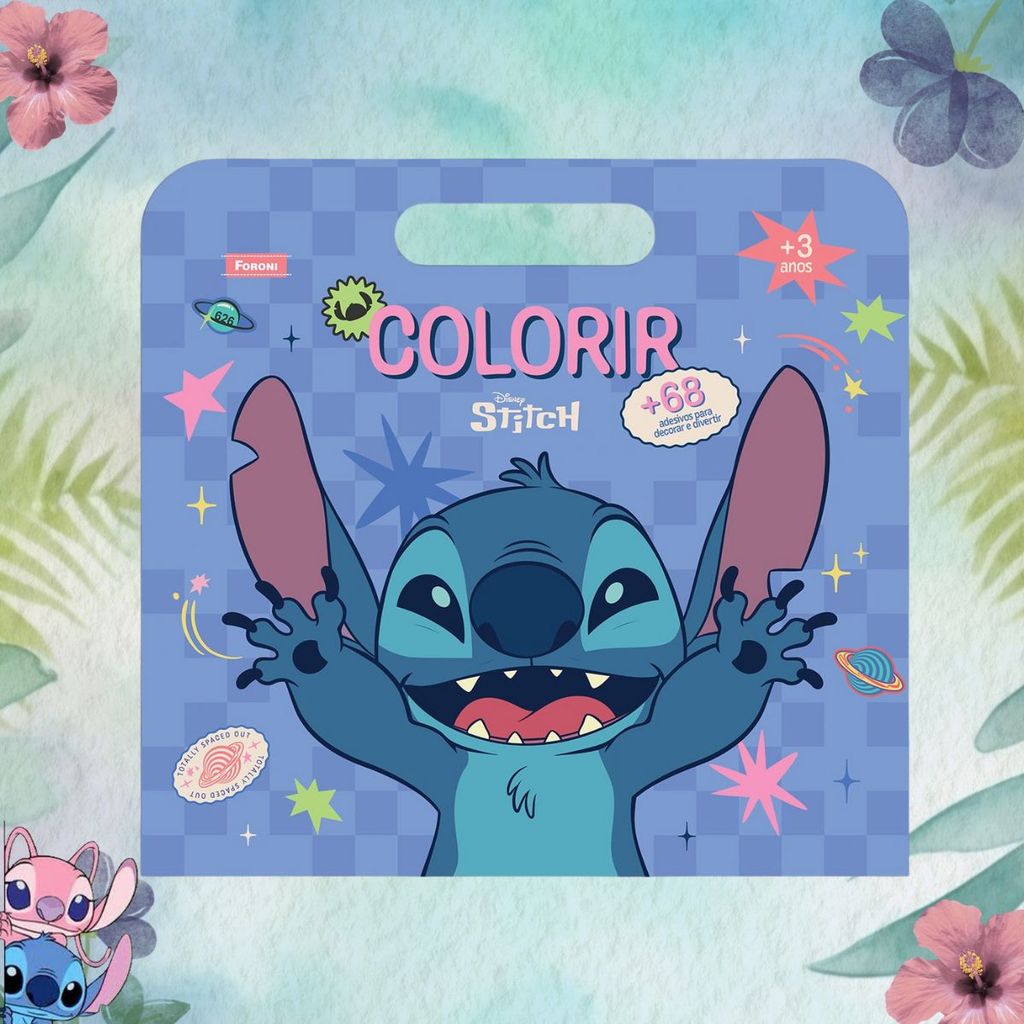 Livro De Colorir Maleta Com Adesivo Stitch 8 Folhas Tilibra