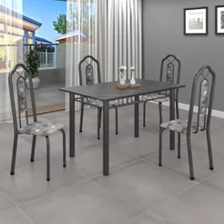 Conjunto de Mesa 120x75cm Tampo Ardósia com 4 Cadeiras Bianca Cinza/Paraopeba/Mart Prata/Indiano Paraopeba/Mart