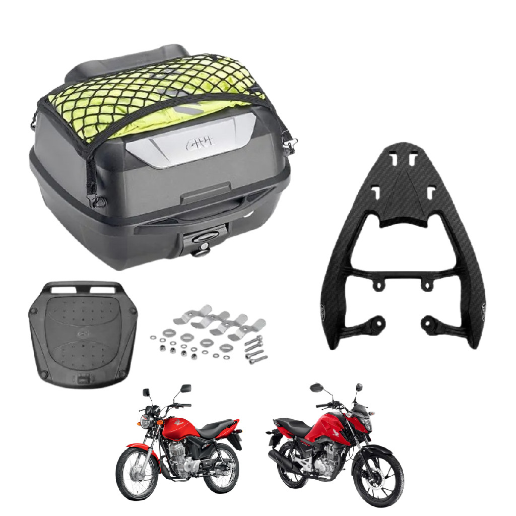 Kit Bau De Moto Givi 43L Adventure E Bagageiro Suporte Scam Fiberforce Honda CG 160 150 125 2014 A 2024 Bauleto