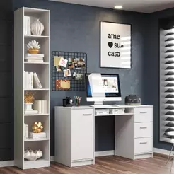Escrivaninha Madesa Alaska + Estante Livreiro 6906 - Branco