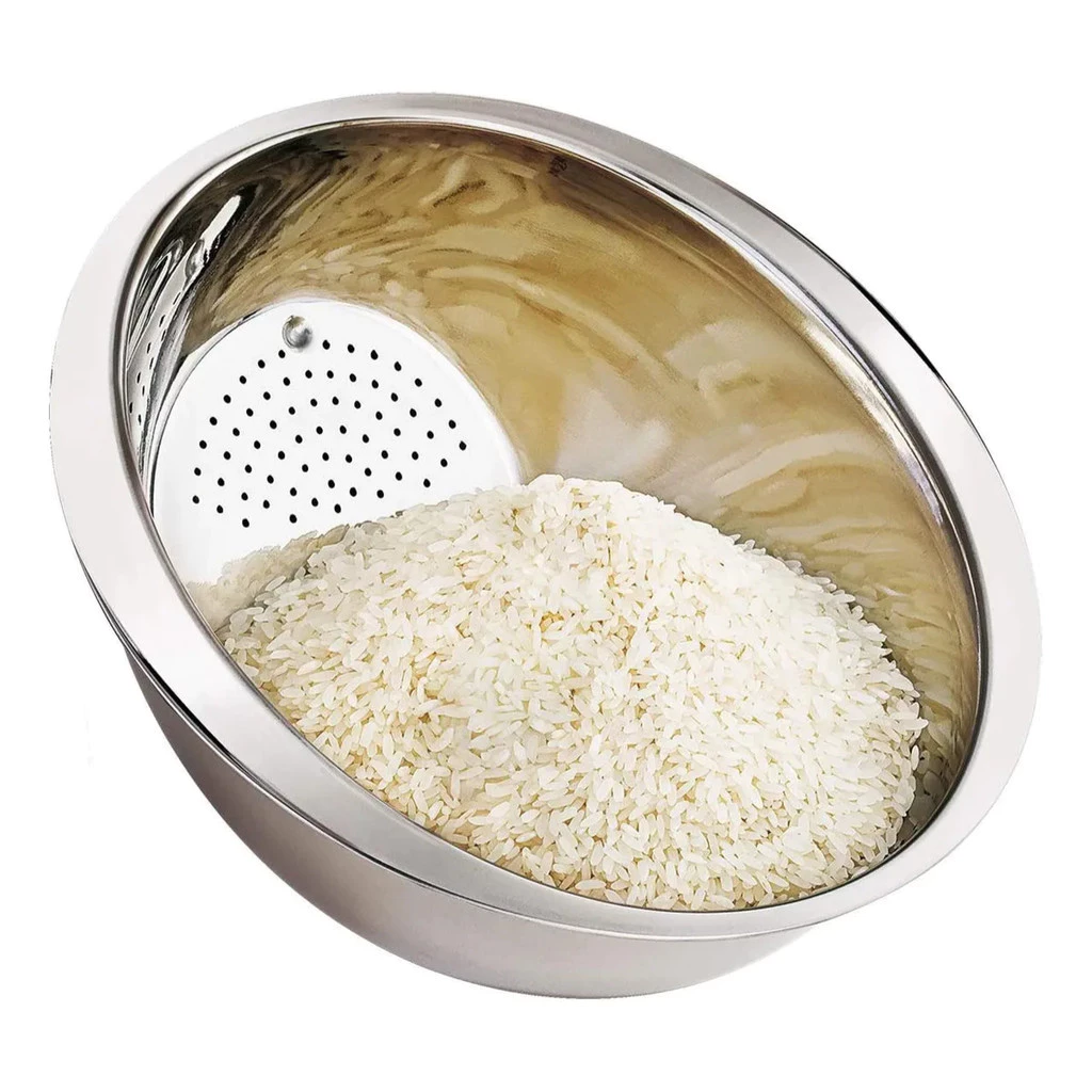 Escorredor de Arroz Inox Grande Lava Arroz e Macarrão Multiuso Escorredor Inox de Massa e Arroz 25cm — imagem 1