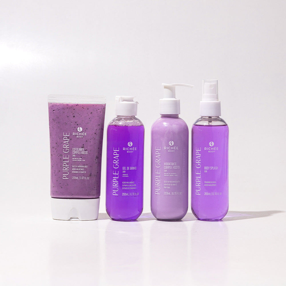 Richée Professional Kit Esfoliante, Gel de Banho, Hidratante e Body Splash Uva