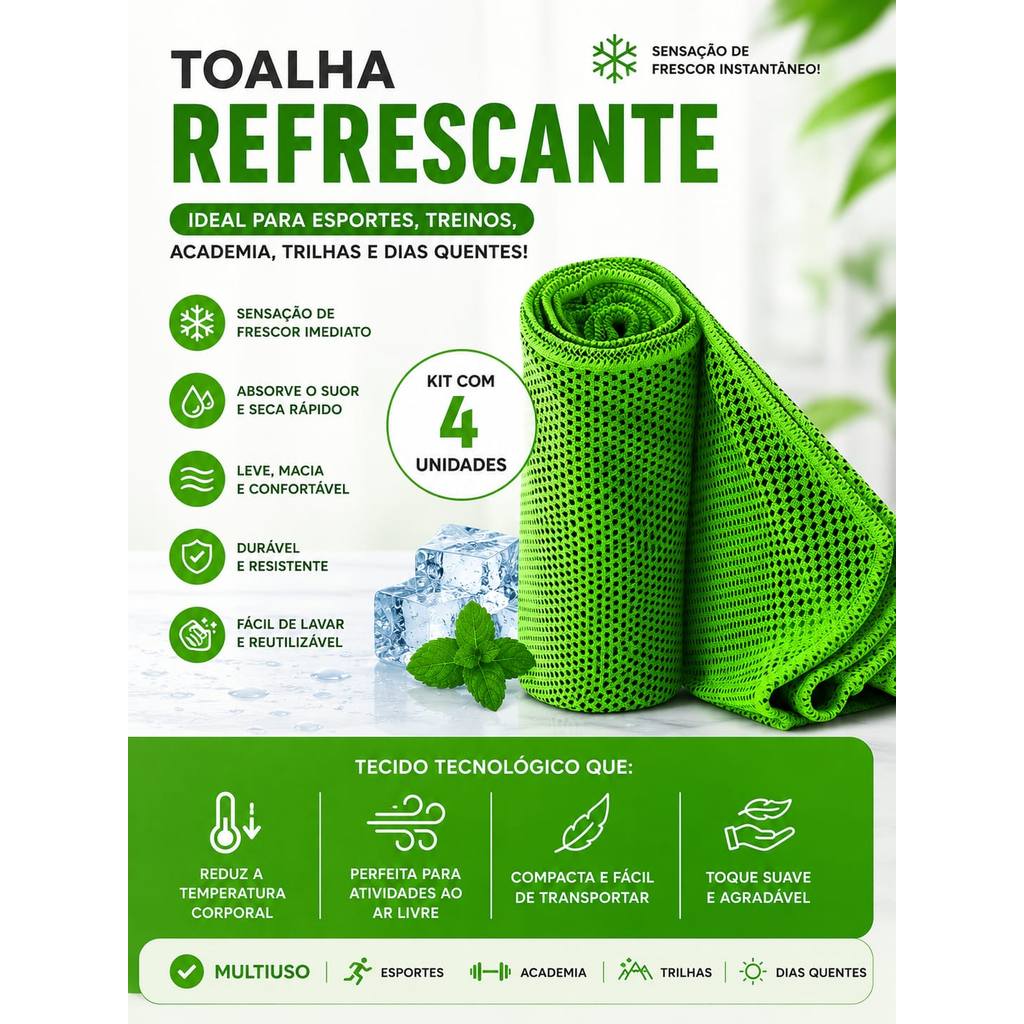 Kit Toalha Rosto Gelada Academia Esportiva Exercício Corrida
