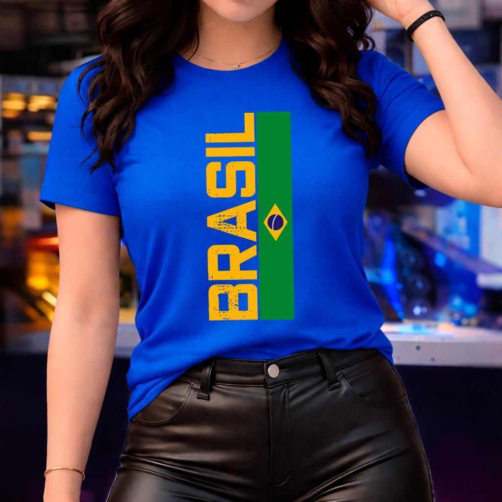 Blusa Brasil Feminina Camiseta T-shirt Copa do Brasil Exa Camisa Casual 100% Algodão