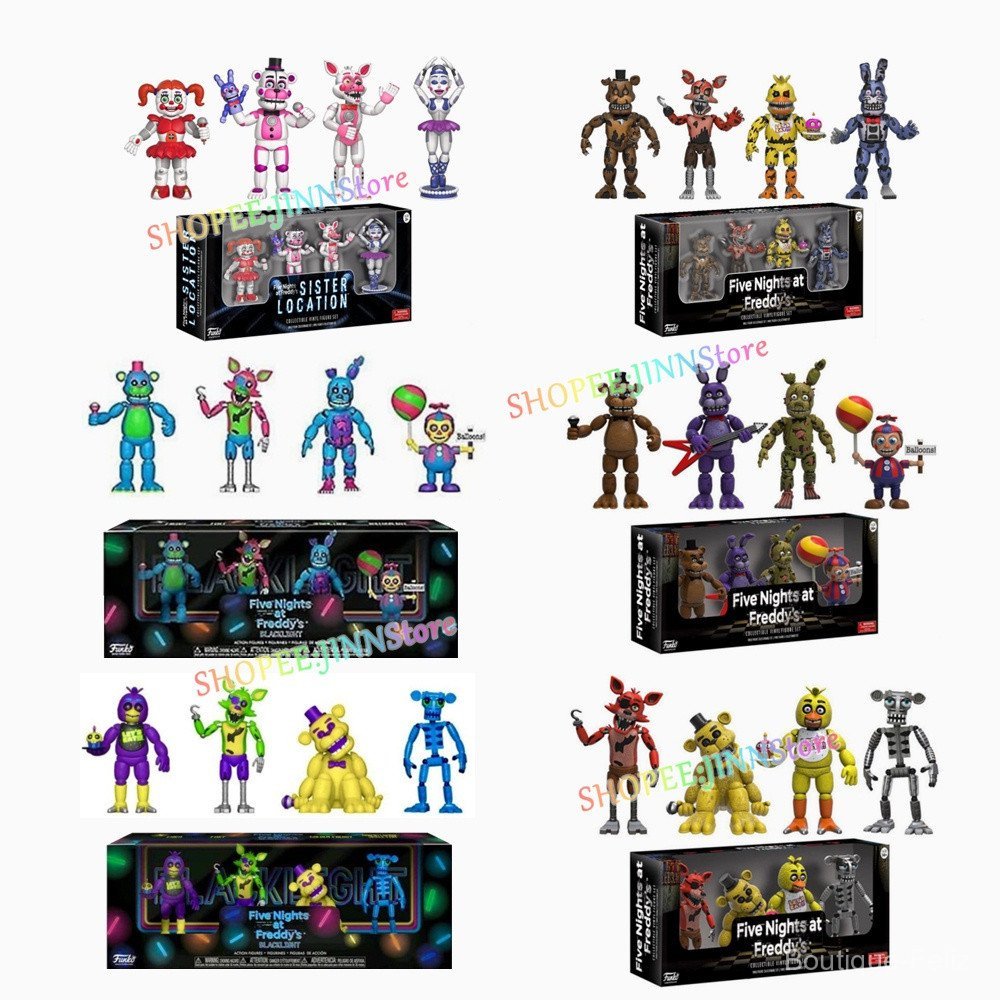 Brinquedos JINN Funko FNAF FIVE NIGHTS AT FREDDY'S, pacote com 4 bonecos de ação: BONNIE, FOXY, CHICA, FREDDY, SPINGTRAP