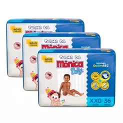 Kit 3 Fralda Turma da Mônica Baby Mega Tamanho XXG 36 Unidades Descartáveis