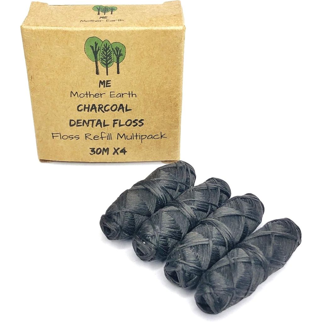 Refil de Fio Dental de Carvão de Bambu Biodegradável Vegano |   Cera de Candelilla Natural |   30M x4 |   Óleo Essencial