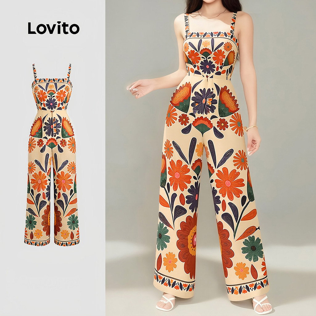Lovito Férias Macacão com Zíper e Cinto Primavera/verão para Mulheres LK4ED519