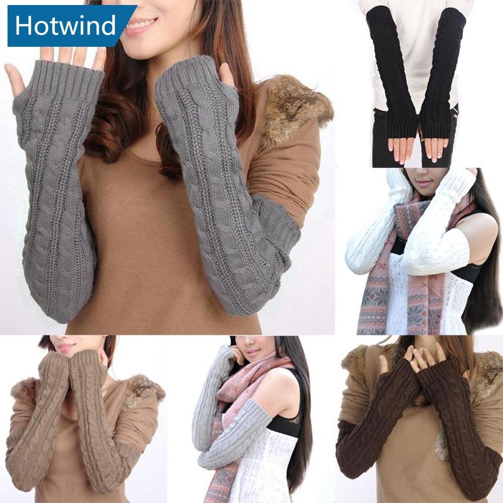 HW Feminino Malha Crochê Trançado Aquecedores De Braço Mão Meia Luva Cinza Preto Inverno Mais Quente O3Y4