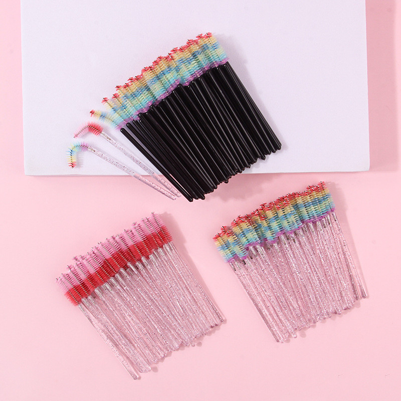 50 pincéis de maquiagem coloridos cílios Curling rímel aplicação varas descartáveis enxertia escova de cílios postiços p