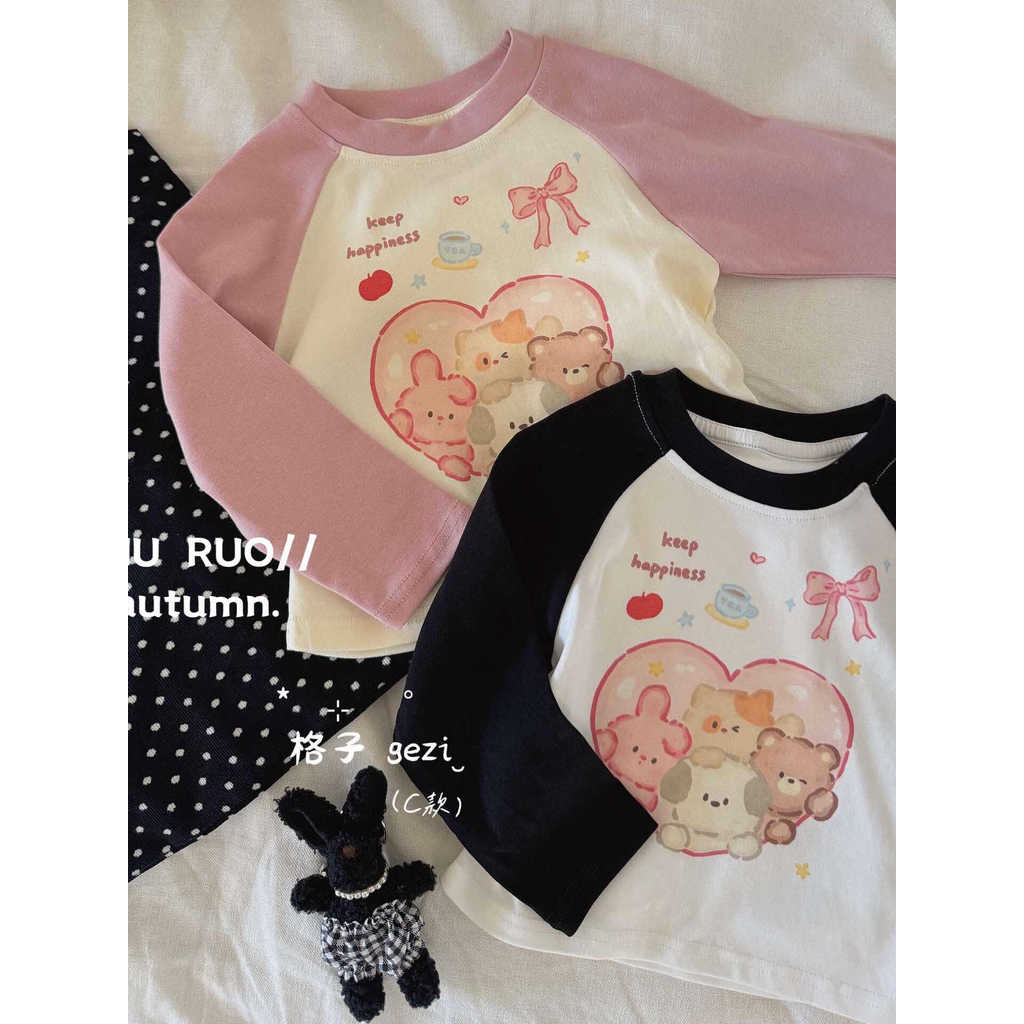 Meninas de manga comprida camiseta 2025 novo estilo roupas de outono crianças dos desenhos animados impresso camisa de f