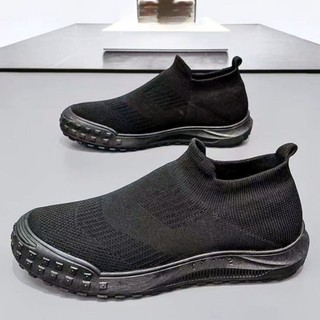 Homens deslizamento-On pneu sola resistente ao desgaste trabalho sapatos de proteção do trabalho todos pretos sapatos ma
