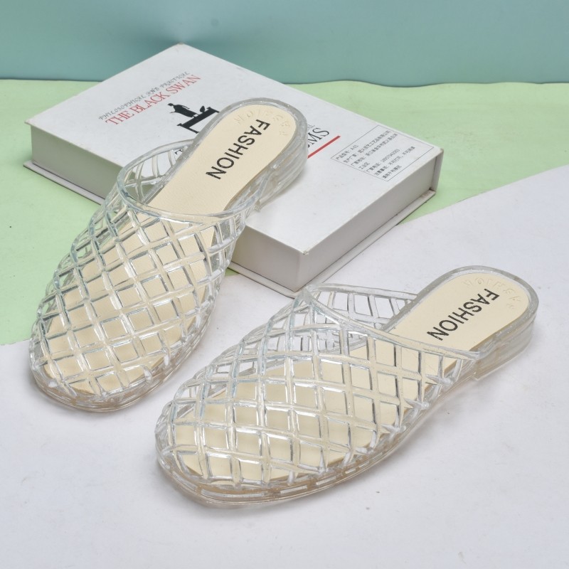 Verão feminino Baotou oco oco respirável sandálias chinelos cristal plástico geléia chinelos antiderrapante plana