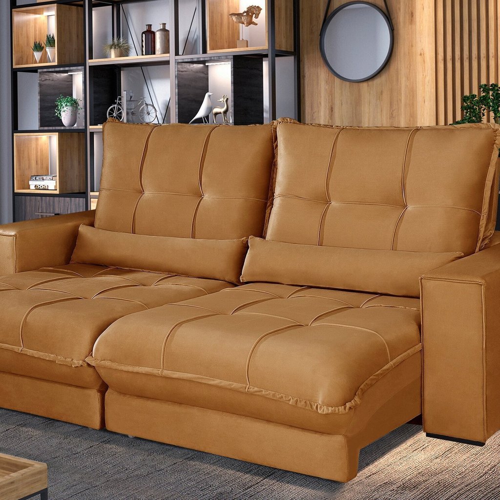 Sofá Retrátil e Reclinável Thor - Molas Ensacadas 290 Cm – Veludo Cobre Terracota