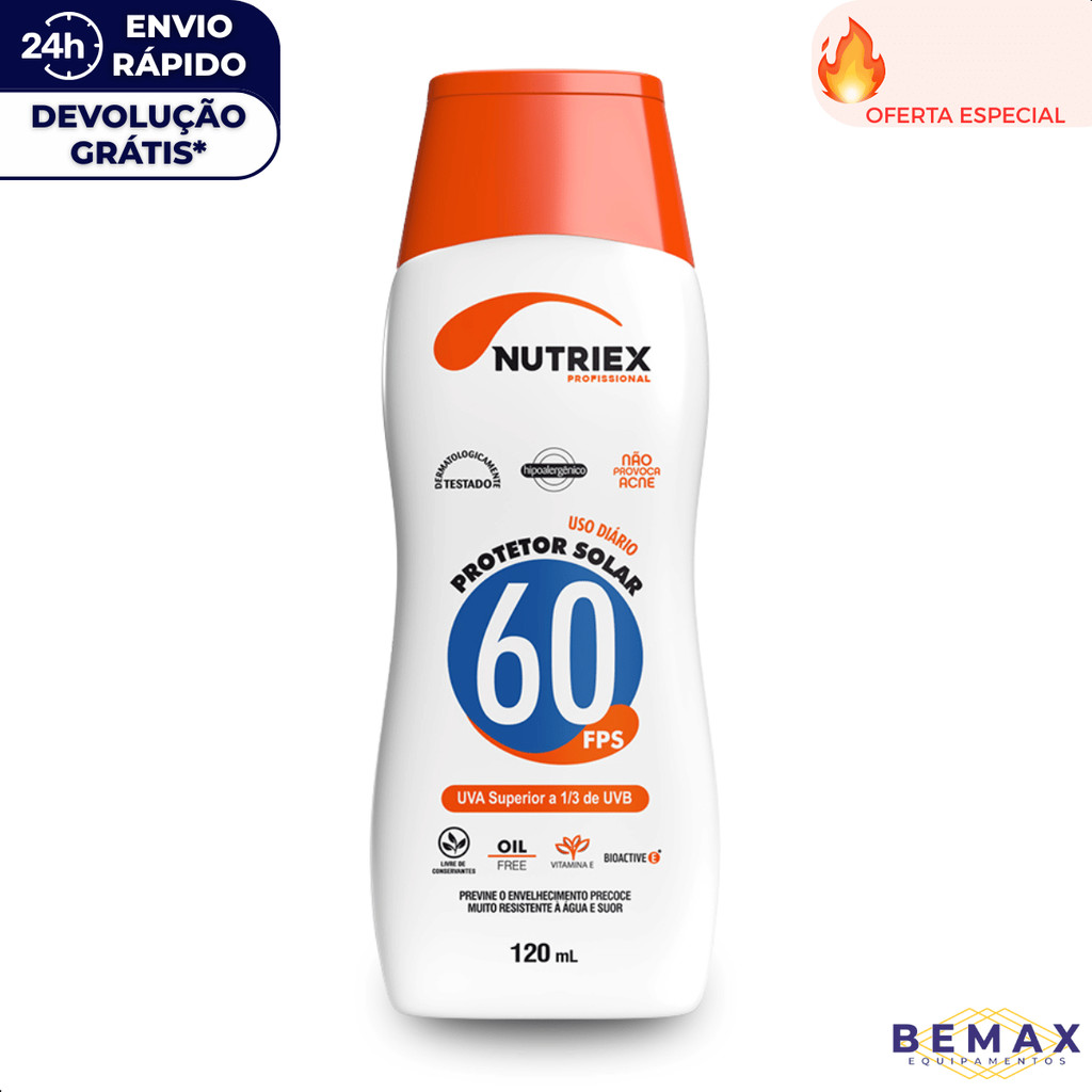 Protetor Solar Nutriex Bloqueador UVA UVB Fps 60 120ml Toque Seco Proteção Raios Ultravioleta em Oferta na Shopee