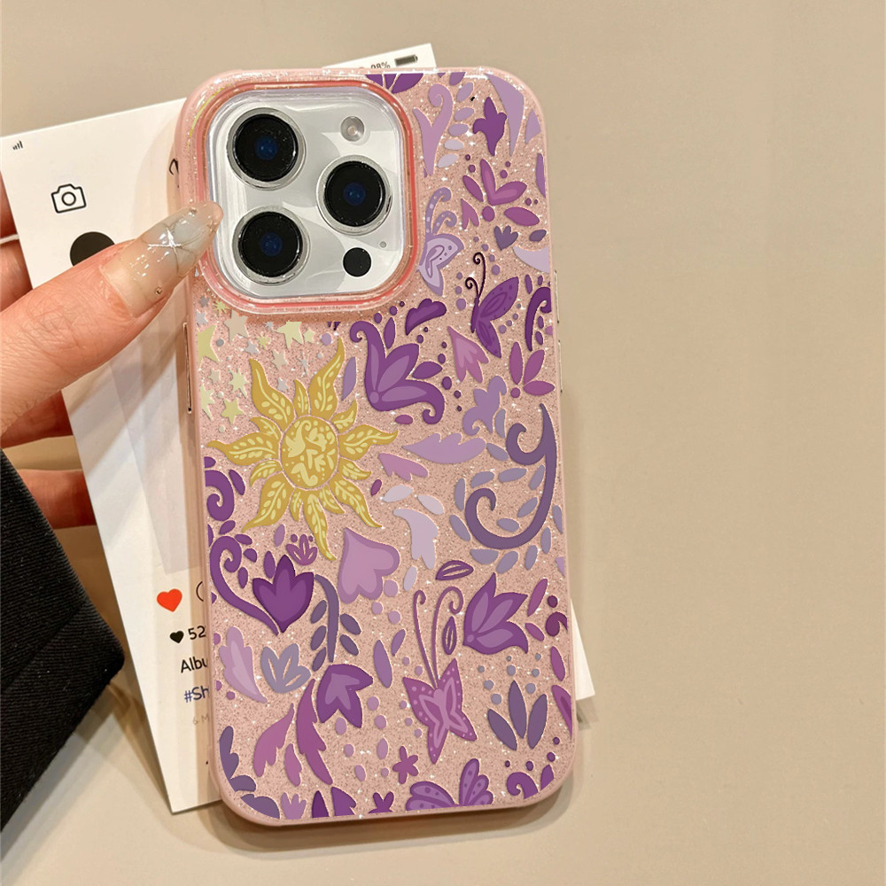 Capinha Para iPhone 17 Pro Max 13 11 16 15 14 12 11 Pro Xs Max Pro Plus Air XR Roxo Sol Folha Borboleta Glitter de Capa em Oferta na Shopee