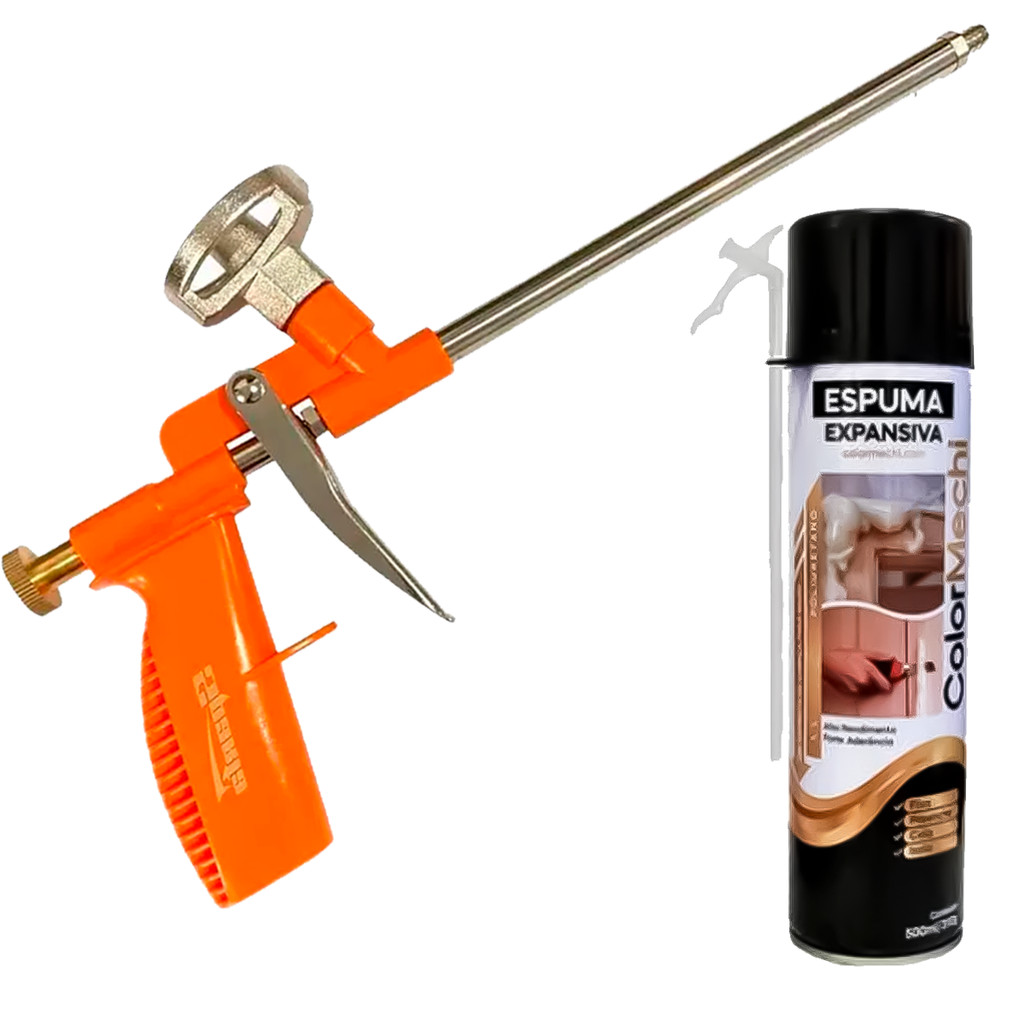Kit Profissional Pistola Aplicadora Em Metal + Espuma Expansiva Spray Poliuretano 500ml PU