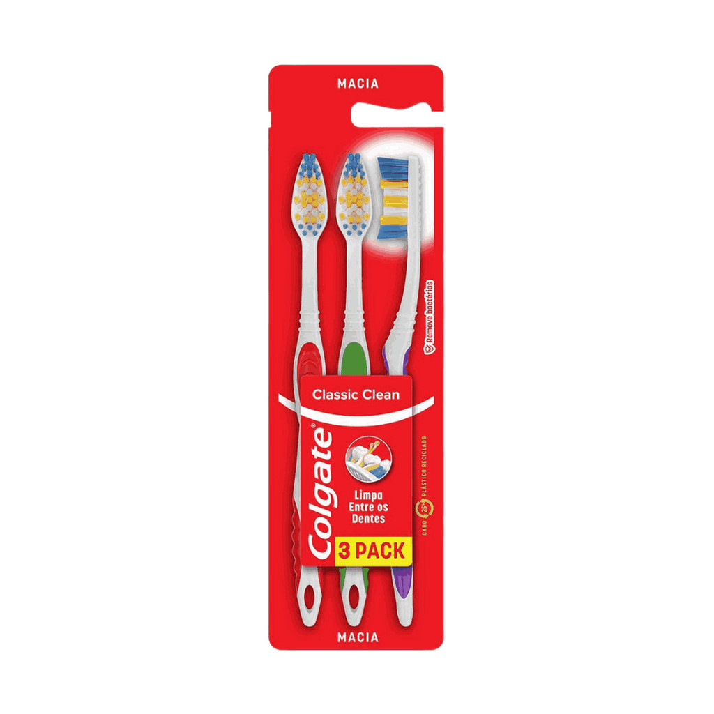 Escova Dente Colgate Classic Clean 3un em Oferta na Shopee
