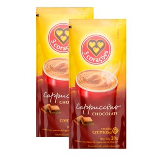 Kit 2 Cappuccino 3 Corações Sabor Chocolate Sachê 20g em Oferta na Shopee
