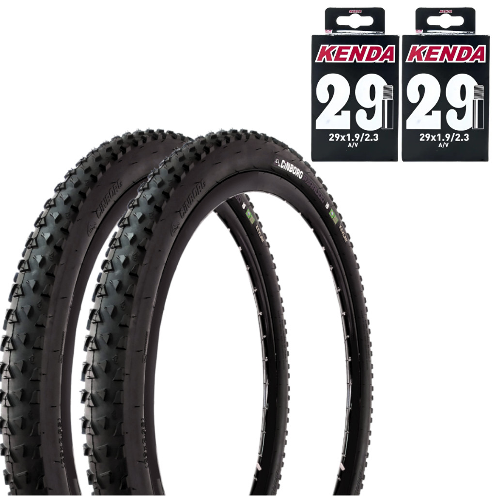 Par De Pneu Bicicleta Bike Aro 29 Cinborg Parrudo Hd Cravado - Com Camaras Kenda Bico Grosso