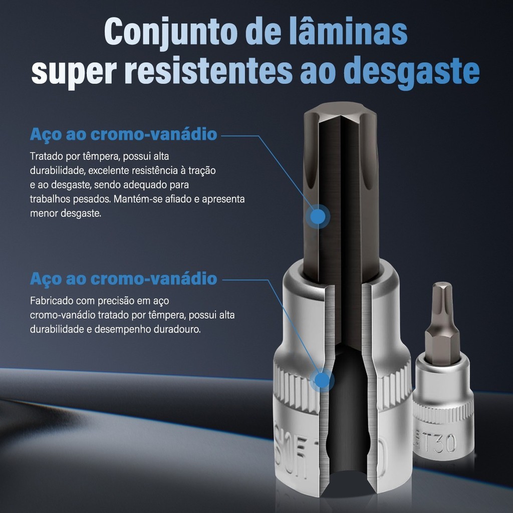 Kit 34 Peças Soquetes aço cromo vanádio Macho Femea 3/8 com Azul caixa Ferramenta Manual Segura para Perfuração