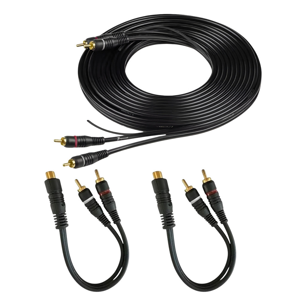 KIT 1 CABO RCA 5MM 2 CABO Y RCA PRETO 1F 2M PERMAK OURO PARA SOM AUTOMOTIVO