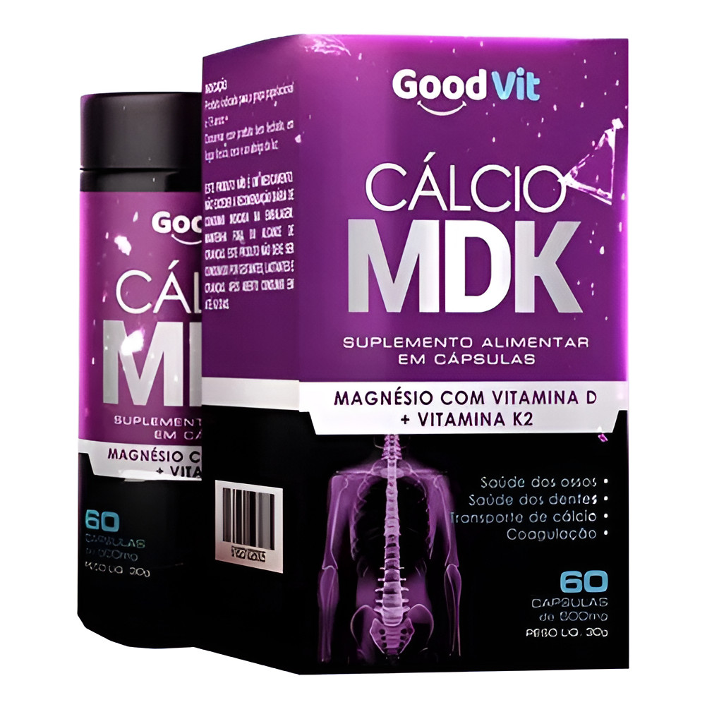 Cálcio Mdk 500mg C/60 Cápsulas Good Vit Magnésio Vitamina D Sabor Without Flavor