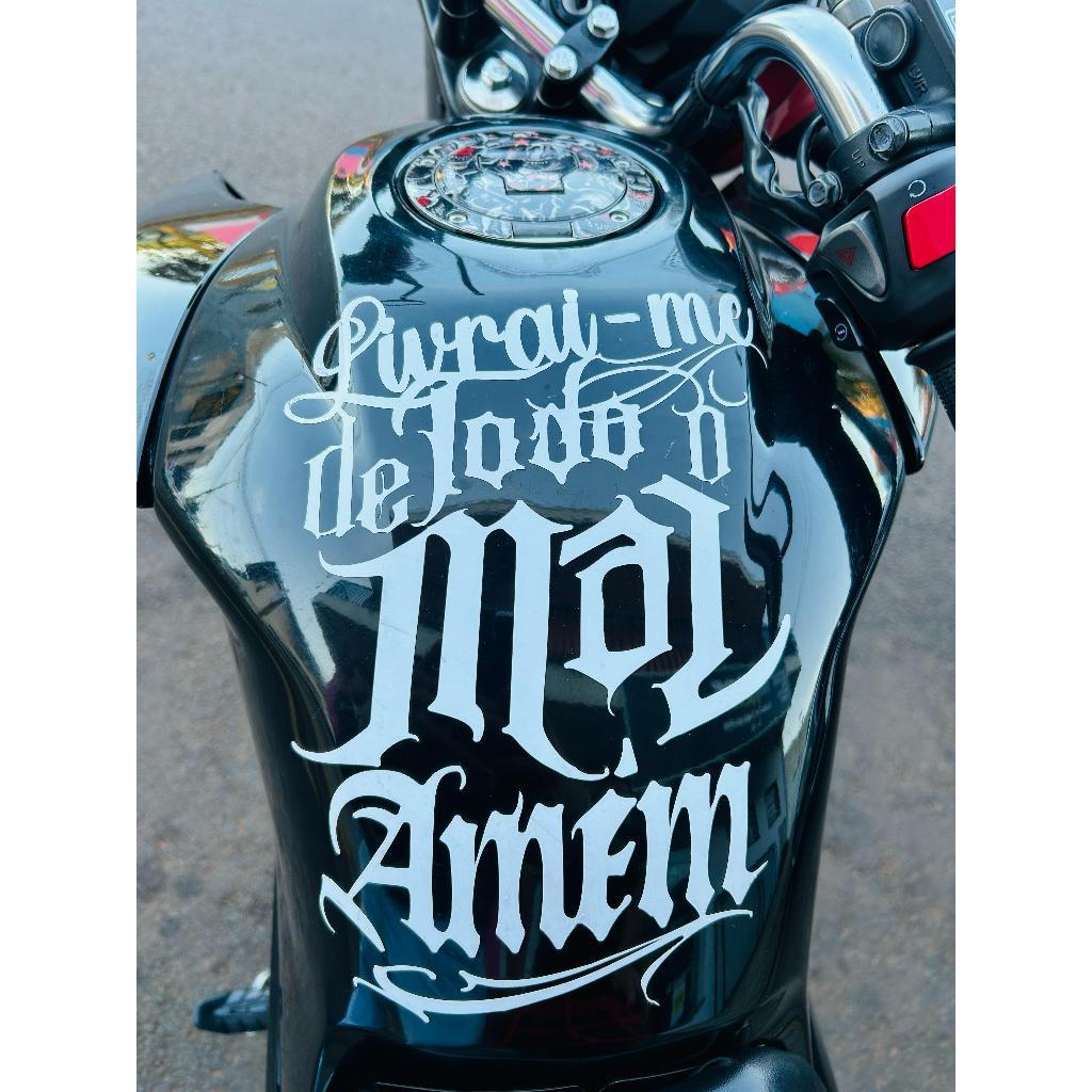 Adesivo Frase para Tanque de moto Livrai-me de todo mal Amém em Oferta na Shopee